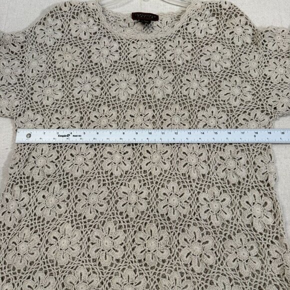 Yarnworks White & Gray Floral Crochet Long Sleeve Sweater Pullover Top L - Picture 10 of 11